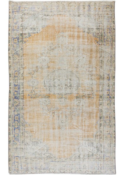 187 x 305 cm Eskitilmiş Eski El Yapımı Uşak Halısı, Güneşte Soldurulmuş Halı