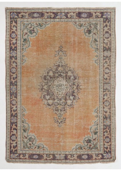 169 x 240 cm Kırmızı ve Siyah Eski El Dokuma Türk Uşak Halısı, El Düğümlü Oturma Odası Halısı