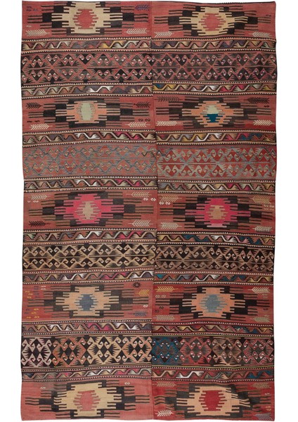 190 x 310 cm Eski El Dokuması Göçebelerden Orta Anadolu Kilim. Düz Dokuma. Yün