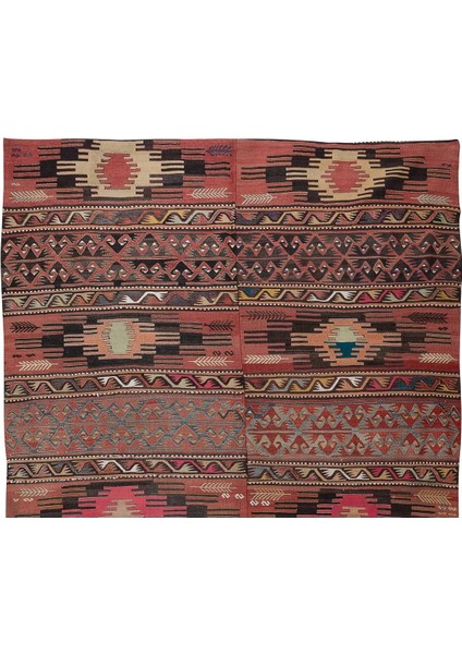 190 x 310 cm Eski El Dokuması Göçebelerden Orta Anadolu Kilim. Düz Dokuma. Yün fırsatları