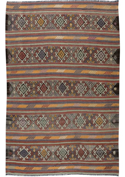 186 x 277 cm Düz Dokuma Eski Kilim, El Dokuması Kilim Halı. Yün