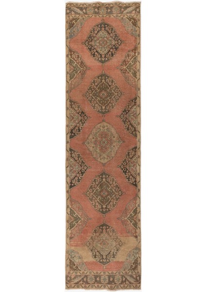 106 x 385 cm Koridor Için Otantik El Yapımı Eski Yolluk Halı