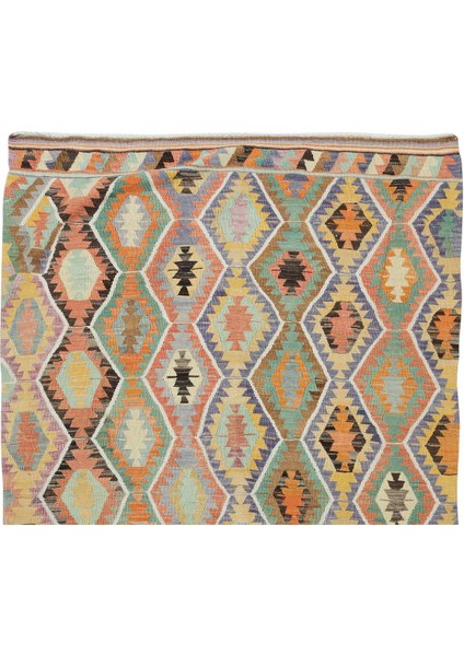 158 x 276 cm Geometrik Desenli Eski El Yapımı Yün Kilim, Düz Dokuma Kilim fırsatları
