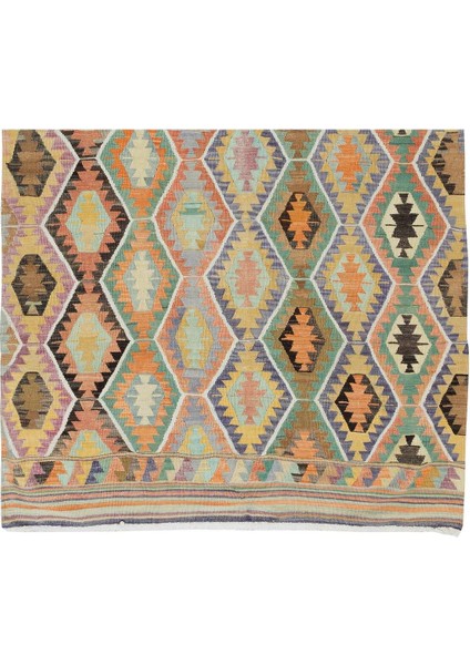 158 x 276 cm Geometrik Desenli Eski El Yapımı Yün Kilim, Düz Dokuma Kilim indirimleri