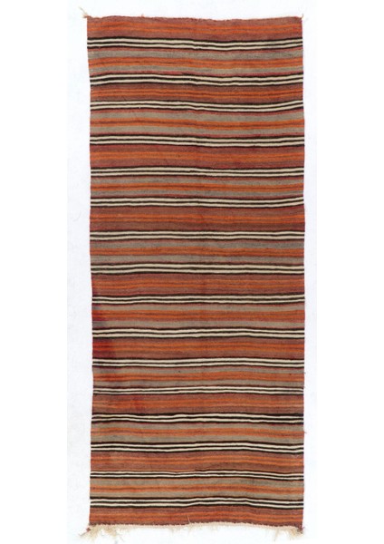 143 x 327 cm El Dokuması Eski Türk Kilimi (Düz Dokuma), Tamamen Yün Halı