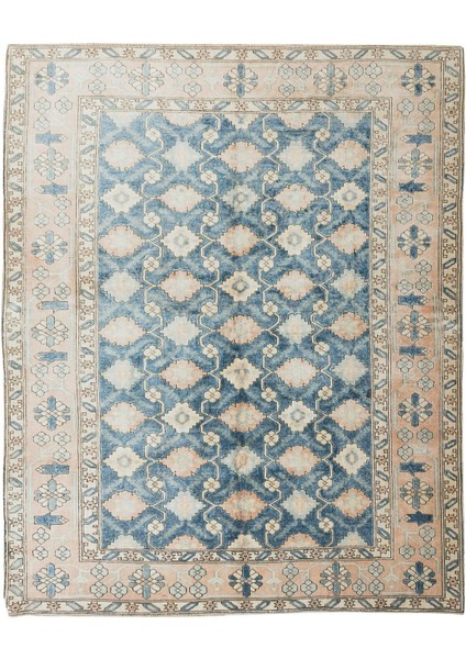 212 x 262 cm El Yapımı Halı, Otantik Çiçekli Eski Halı, Yün ve Pamuktan Yapılmıştır