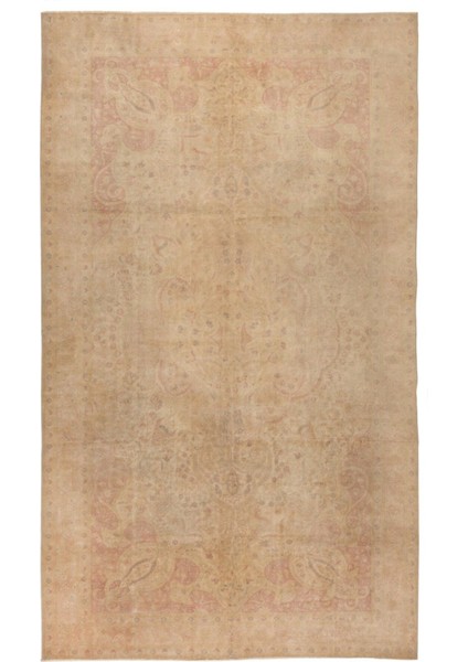 243 x 384 cm Bej Renklerde Ince Ipeksi Sivas Halısı, Eski El Dokuması Yün Türk Halısı
