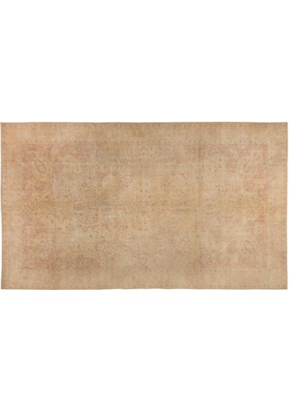 243 x 384 cm Bej Renklerde Ince Ipeksi Sivas Halısı, Eski El Dokuması Yün Türk Halısı
