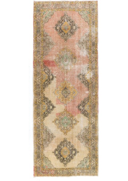 140 x 392 cm Eşsiz Türk Yolluk Halı, 1950'LERDE Yapıldı. Koridor Dekoru Için El Yapımı Yün Halı