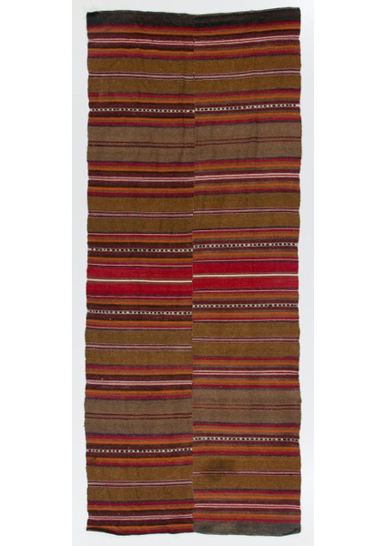 130 x 320 cm Çizgili Eski Anadolu Kilim Halı. Yün, Düz Dokuma Zemin Kaplaması