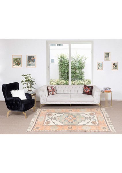 155 x 216 cm Modern El Düğümlü Geometrik Alan Halısı, Ofis ve Ev Dekorasyonu Için, Yün