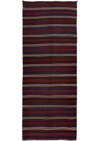 125 x 320 cm Çizgili Desenli El Dokuma Türk Kilimi, Düz Dokuma Çok Renkli Kilim, Yün