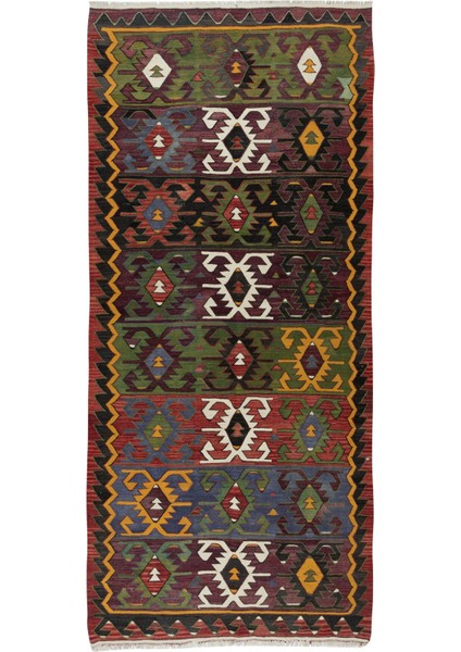 160 x 350 cm Çok Renkli El Dokuması Eski Türk Kilimi