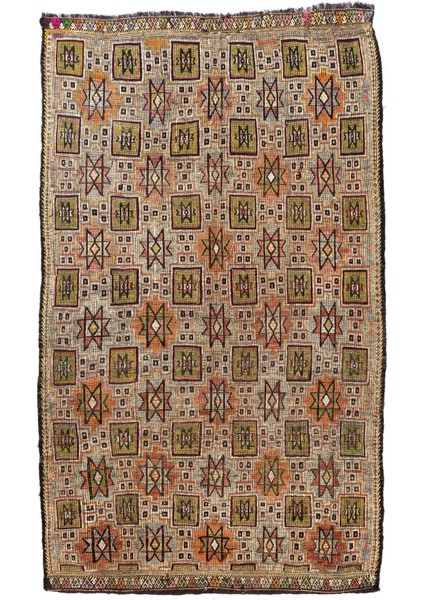180 x 300 cm Çok Renkli Geometrik Tasarımlı Eski El Yapımı Kilim