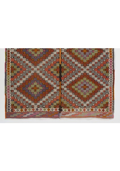 150 x 190 cm Eski El Dokuması Cicim Kilim, Elmas Desenli Işlemeli Cicim Halı, Yün modelleri