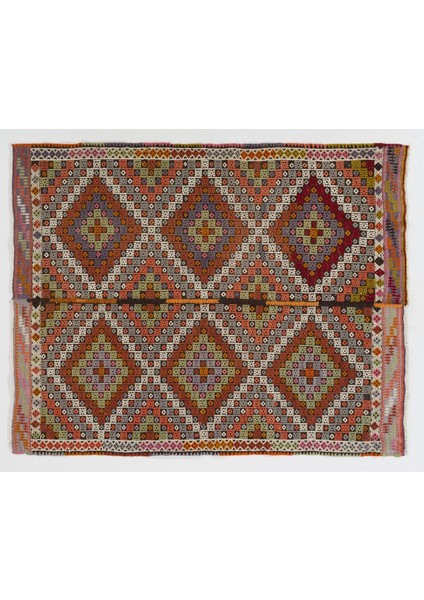 150 x 190 cm Eski El Dokuması Cicim Kilim, Elmas Desenli Işlemeli Cicim Halı, Yün fırsatları