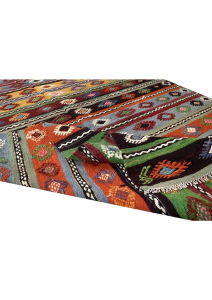 152 x 340 cm El Dokuması Eski Kilim Yolluk. Geometrik ve Çizgili Desenli Koridor Halısı modelleri