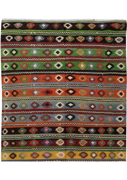 152 x 340 cm El Dokuması Eski Kilim Yolluk. Geometrik ve Çizgili Desenli Koridor Halısı fırsatları