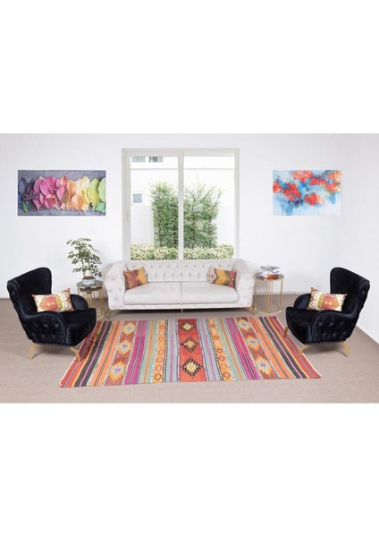 176 x 283 cm Eski El Dokuması Kilim, Yünden Yapılmış Geometrik ve Çizgi Desenli Kilim Halı fiyatları