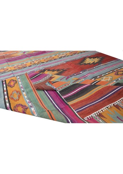 176 x 283 cm Eski El Dokuması Kilim, Yünden Yapılmış Geometrik ve Çizgi Desenli Kilim Halı modelleri