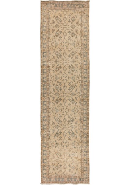 93 x 338 cm Çiçek Desenli Eski El Yapımı Anadolu Yolluk Halısı