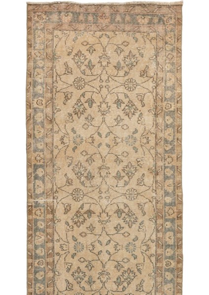 93 x 338 cm Çiçek Desenli Eski El Yapımı Anadolu Yolluk Halısı
