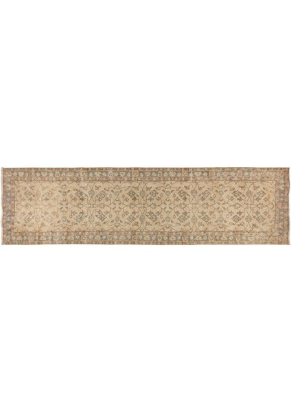 93 x 338 cm Çiçek Desenli Eski El Yapımı Anadolu Yolluk Halısı
