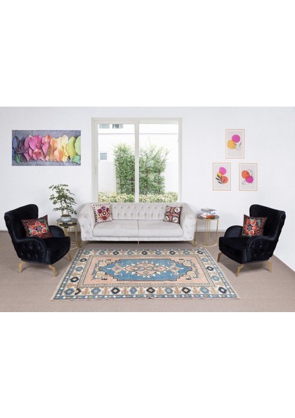 185 x 256 cm Ev Dekoru Alan Halısı, Modern El Yapımı Geometrik Desenli Halı, Yün