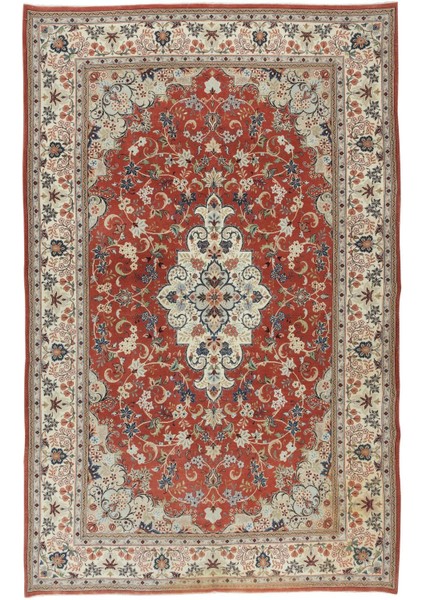 195 x 315 cm Madalyon Tasarımlı, Eski El Yapımı Halı, El Düğümlü Halı