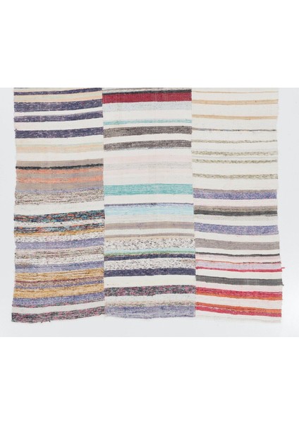 212 x 360 cm Güzel Çok Renkli Çizgili Kilim. El Dokuma Pamuklu Çaput. Geleneksel Kilim modelleri