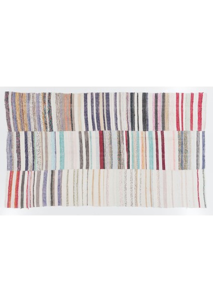 212 x 360 cm Güzel Çok Renkli Çizgili Kilim. El Dokuma Pamuklu Çaput. Geleneksel Kilim fırsatları