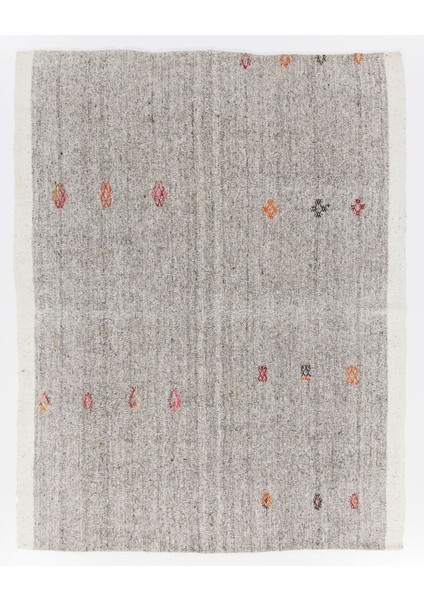 186 x 242 cm El Dokuma Eski Kilim, Gri Tonlarda Düz Dokuma Kilim