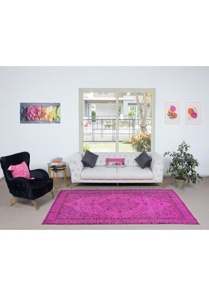 169 x 272 cm , Çağdaş Pembe Halı, El Düğümlü Mutfak Halısı, El Yapımı Halı