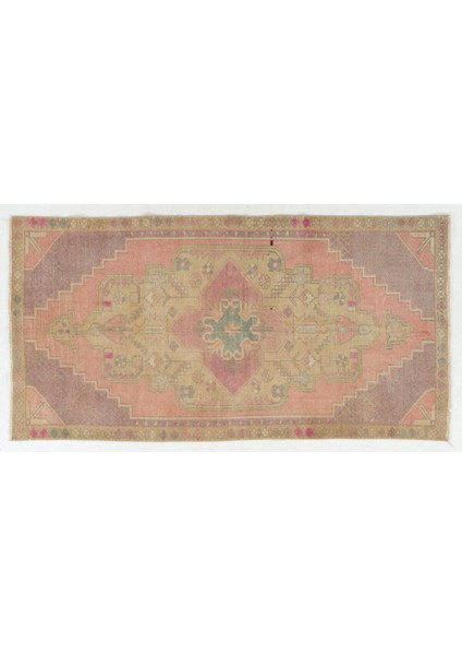 130 x 254 cm Geometrik Tasarımlı Pembe Eski El Düğümlü Türk Halısı indirimleri