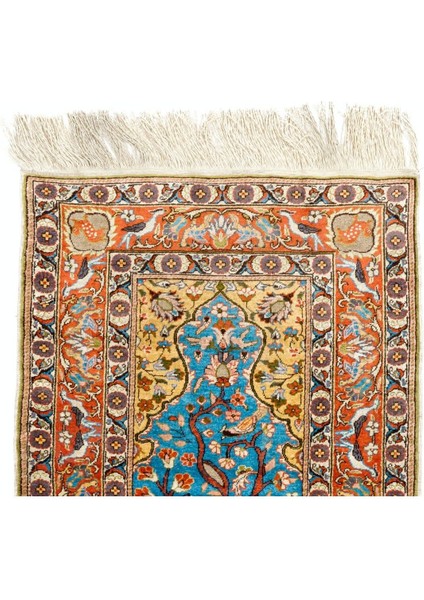 69 x 112 cm Ince Ipek ve Metal Iplik Resimli Halı, Muhteşem Türk Duvar Asılı