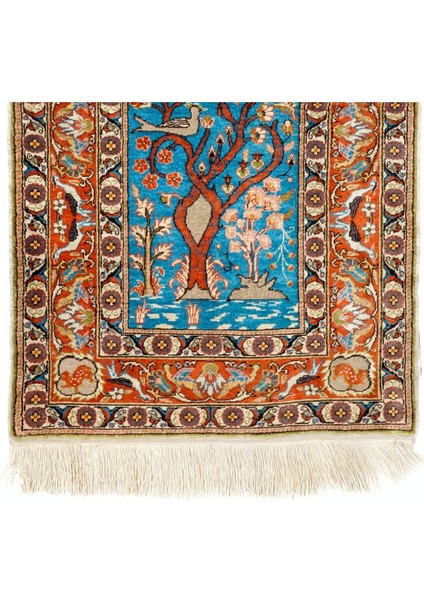 69 x 112 cm Ince Ipek ve Metal Iplik Resimli Halı, Muhteşem Türk Duvar Asılı