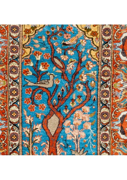 69 x 112 cm Ince Ipek ve Metal Iplik Resimli Halı, Muhteşem Türk Duvar Asılı