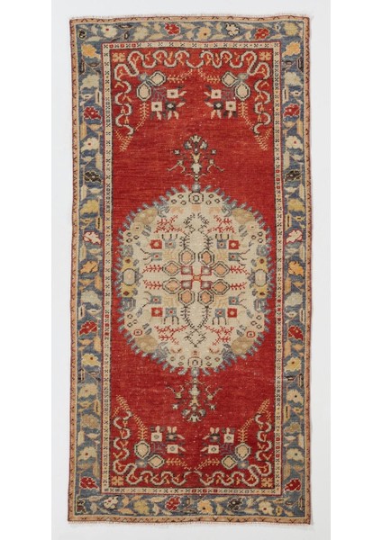 90 x 193 cm El Yapımı Eski Türk Köy Halısı, Eşsiz El Dokuma Halı