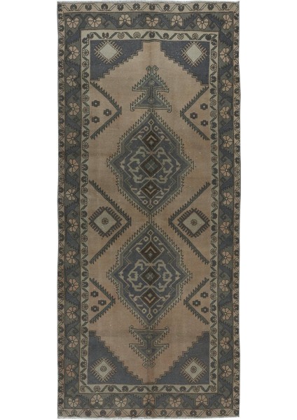 140 x 319 cm Madalyonlu Eski El Yapımı Koridor Halısı, Geniş Koridor Yolluğu