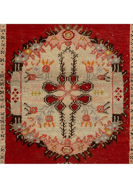 83 x 175 cm Kırmızı ve Bej Orta Yüzyıldan El Yapımı Eski Halı fırsatları