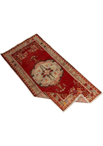 83 x 175 cm Kırmızı ve Bej Orta Yüzyıldan El Yapımı Eski Halı indirimleri