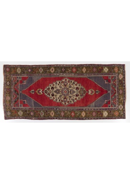 153 x 332 cm Eski Anadolu Yolluk Halı, Kırmızı ve Mavi Tonlarda Geleneksel Yün Oryantal Halı indirimleri