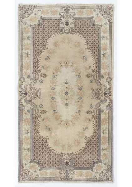 114 x 210 cm Eski Bej Halı, Ek Düğümlü Küçük Alan Halısı Halı, El Yapımı Yünlü Halı