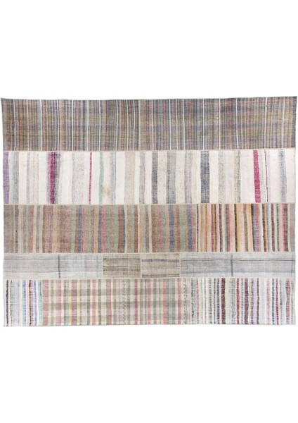 380 x 500 cm Eski Dekoratif El Dokuması Kilim, Pamuk Çaput, Büyük Ölçü ve Çizgi Desenli Kilim fırsatları