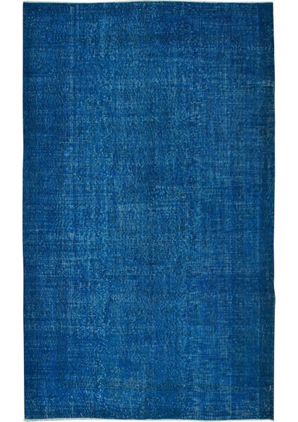 161 x 267 cm Eski El Yapımı Türk Işi Halı, El Dokuma Mavi Halı