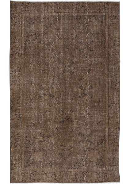 158 x 257 cm Yenilenmiş Kahverengi El Yapımı Halı, Modern Yün ve Pamuktan Yapılmış Eski Halı