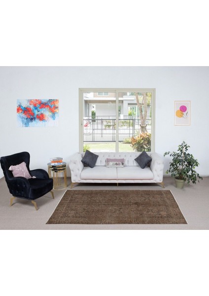 158 x 257 cm Yenilenmiş Kahverengi El Yapımı Halı, Modern Yün ve Pamuktan Yapılmış Eski Halı fiyatları