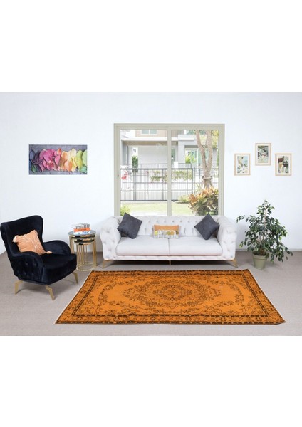 164 x 266 cm Modern Ev ve Ofis Dekoru Için El Dokuma Halı, El Düğümlü Turuncu Halı fiyatları