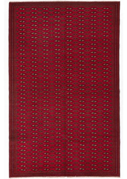 184 x 290 cm Orta Asya'dan Eski El Yapımı Halı. Kırmızı Renkli Yün Halı