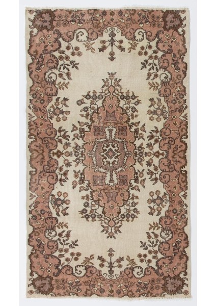117 x 203 cm Bej ve Kırmızı Renklerde Eski Bahçe Tasarımı Çiçekli Isparta Halı